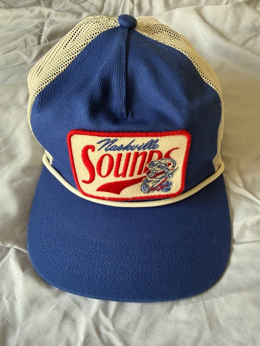 Nashville Sounds Blue Trucker Hat with Cream Mesh